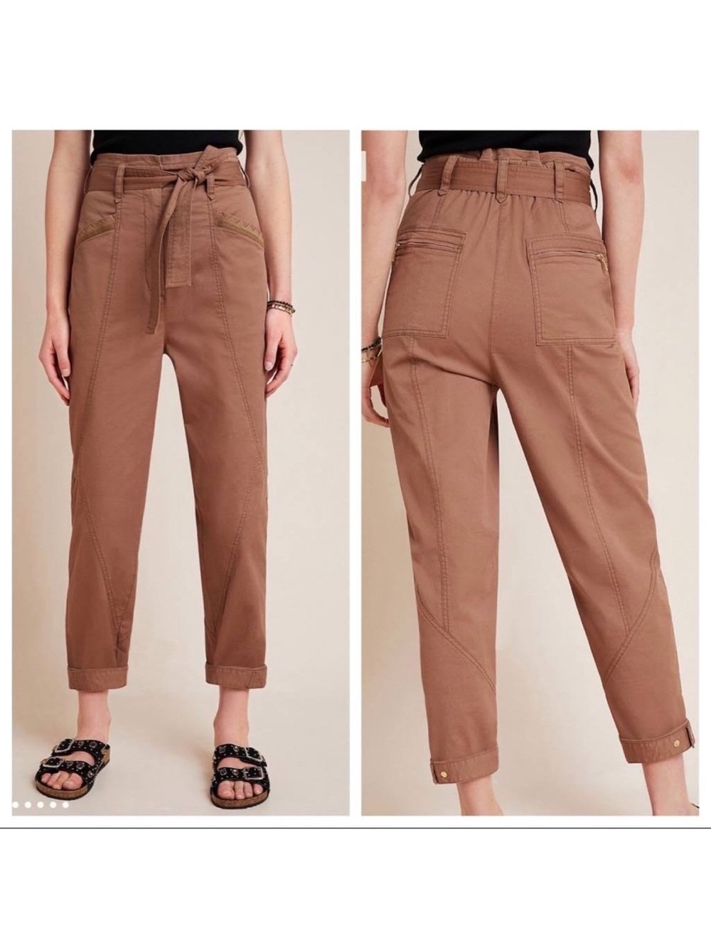 Anthropologie Ellie Embroidered Utility Pants